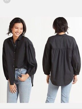 Rails Winnie Black Poplin Button Down Top XL Blouse